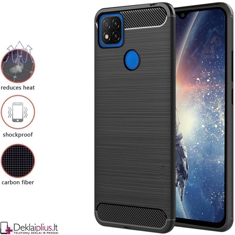 Carbon guminis dėklas - juodas (Xiaomi Redmi 9C) Carbon guminis dėklas - juodas (Xiaomi Redmi 9C)